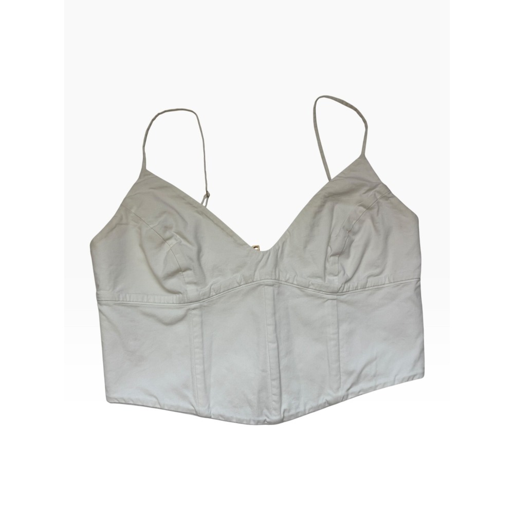 Babaton Aritzia White Cotton Blend Corset Camisole Top Zip Back Large 78128
